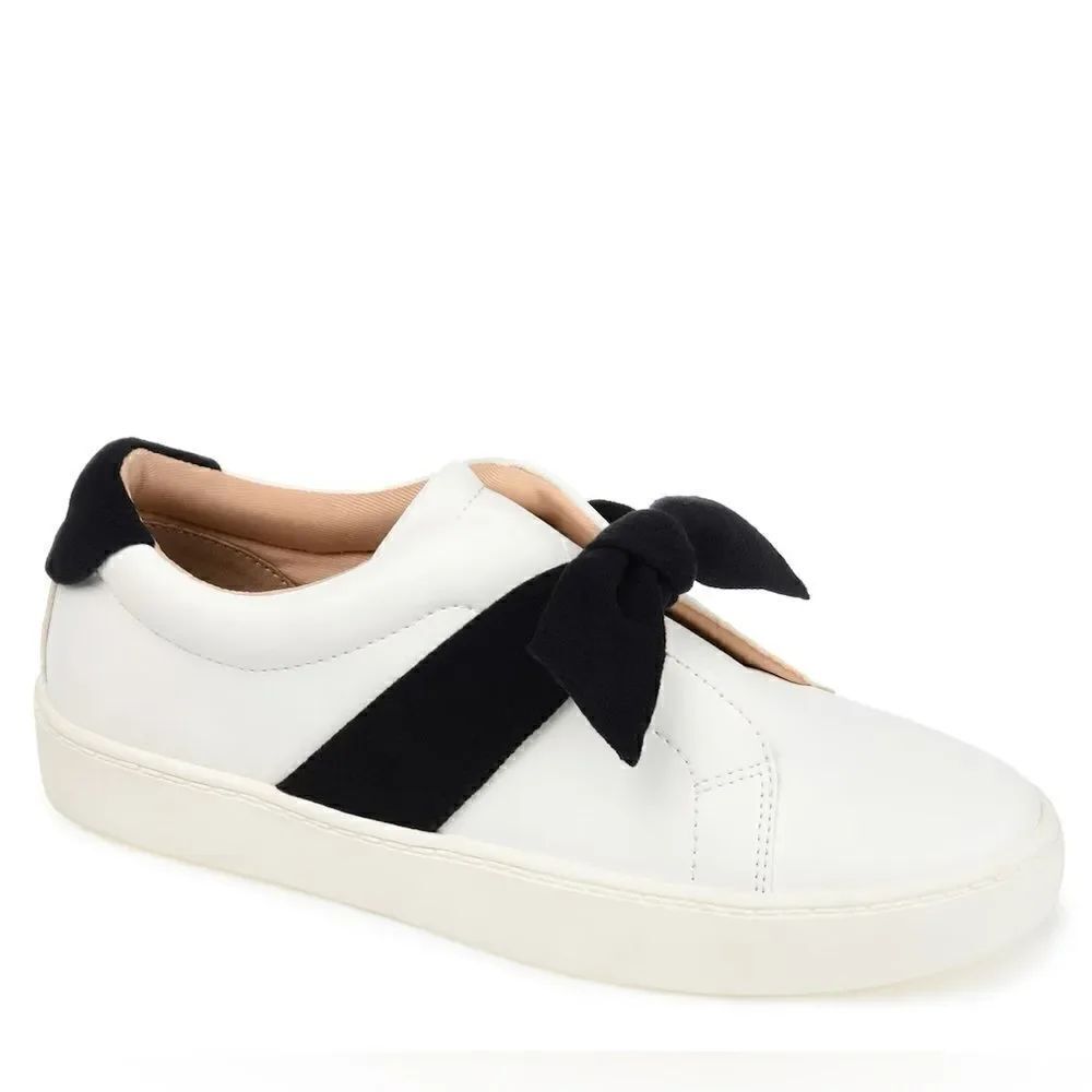 Journee Collection Womens Ash Sneakers Faux Leather Knotted Bow White 11M New